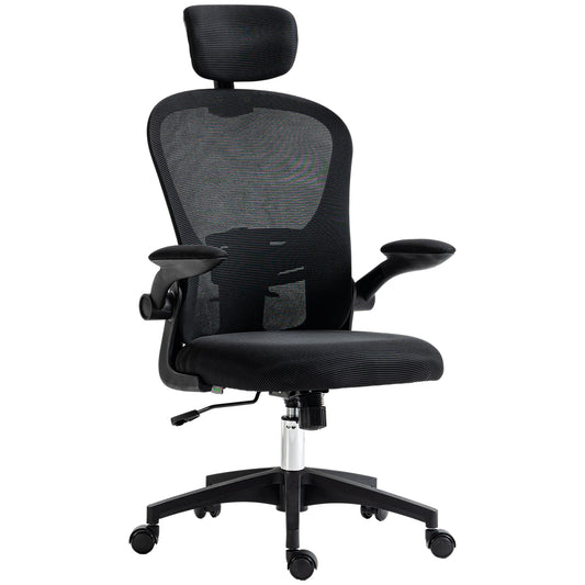 Mesh Chair with Headrest, 4D Lumbar Support, Flip-up Arm, Black