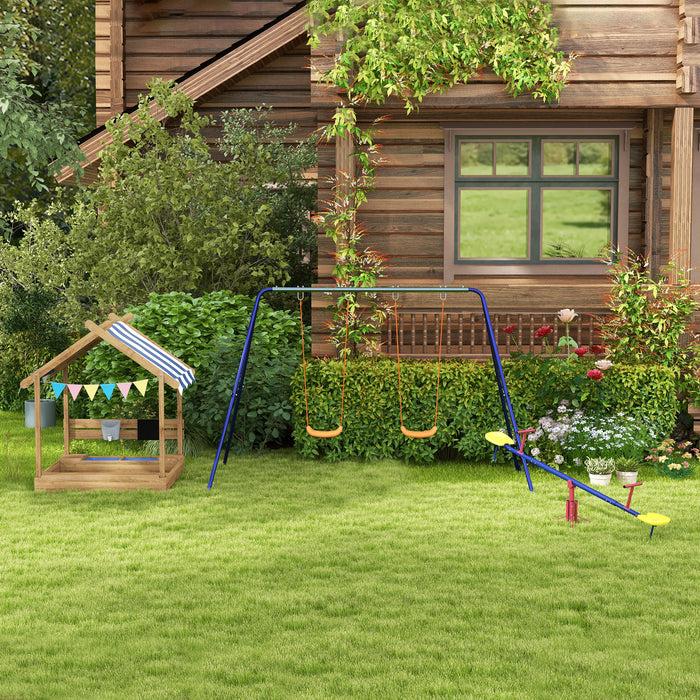 Wooden Sandbox with Canopy House Design Brown