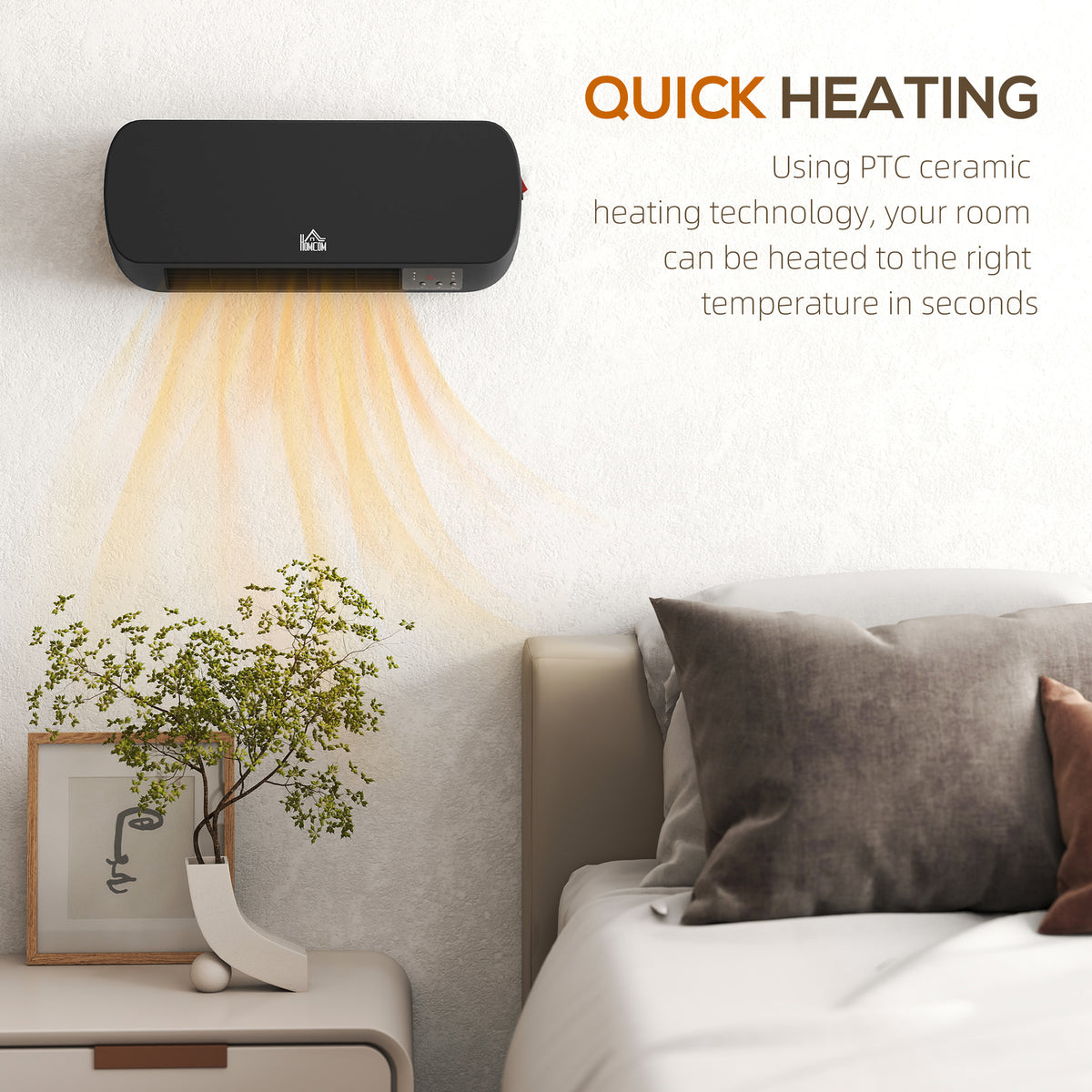 Wall Mounted Electric Heater with Timer Overheat Protection Black