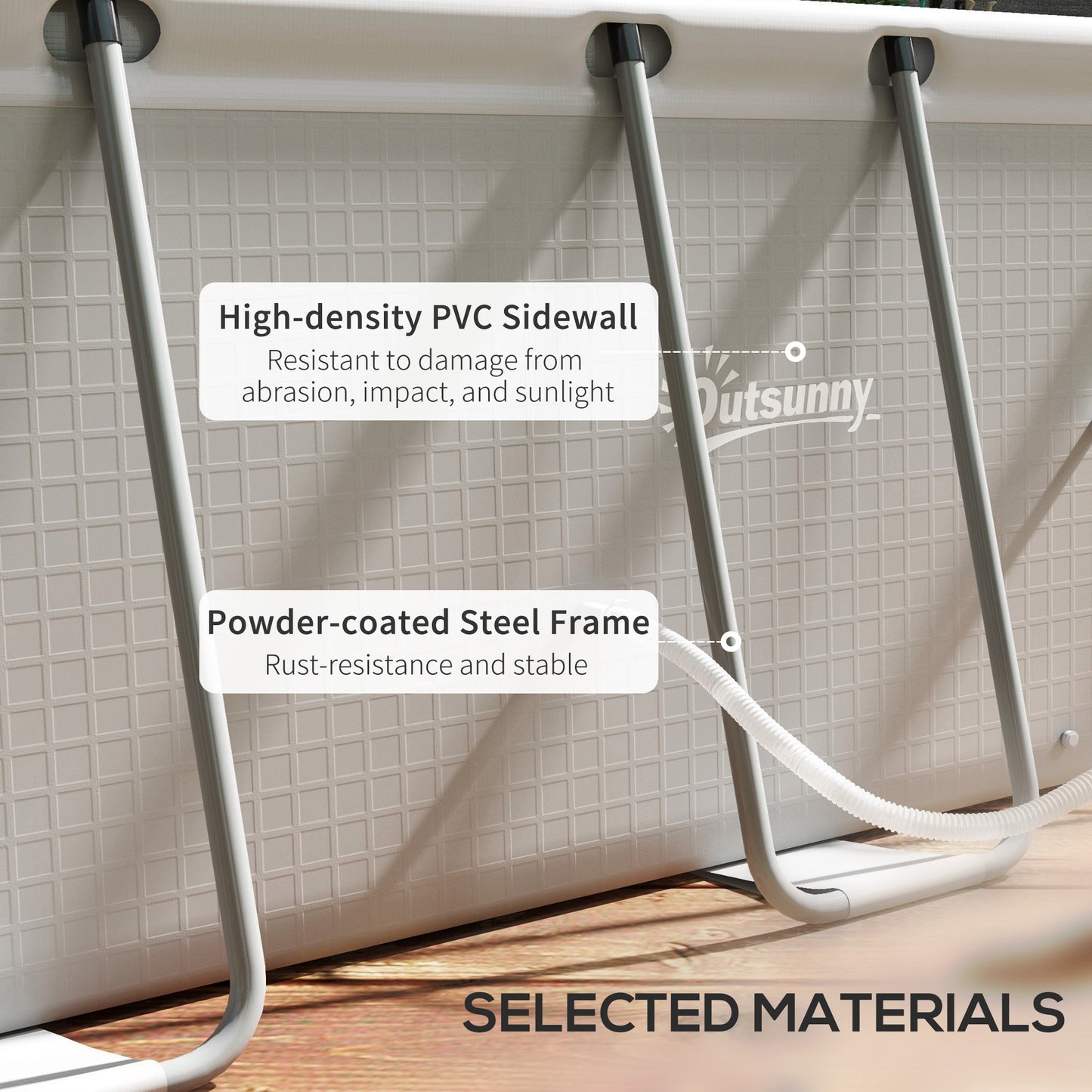 Rectangle Above Ground Swimming Pool with Pump and Ladder, Grey