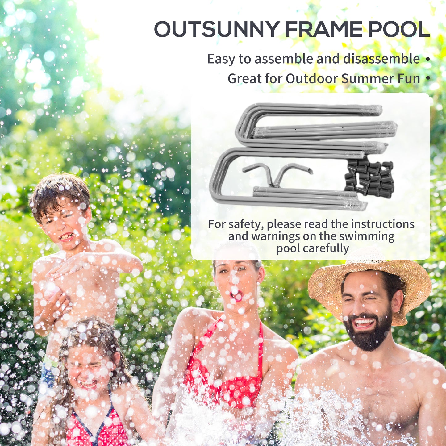 Rectangle Above Ground Swimming Pool with Pump and Ladder, Grey