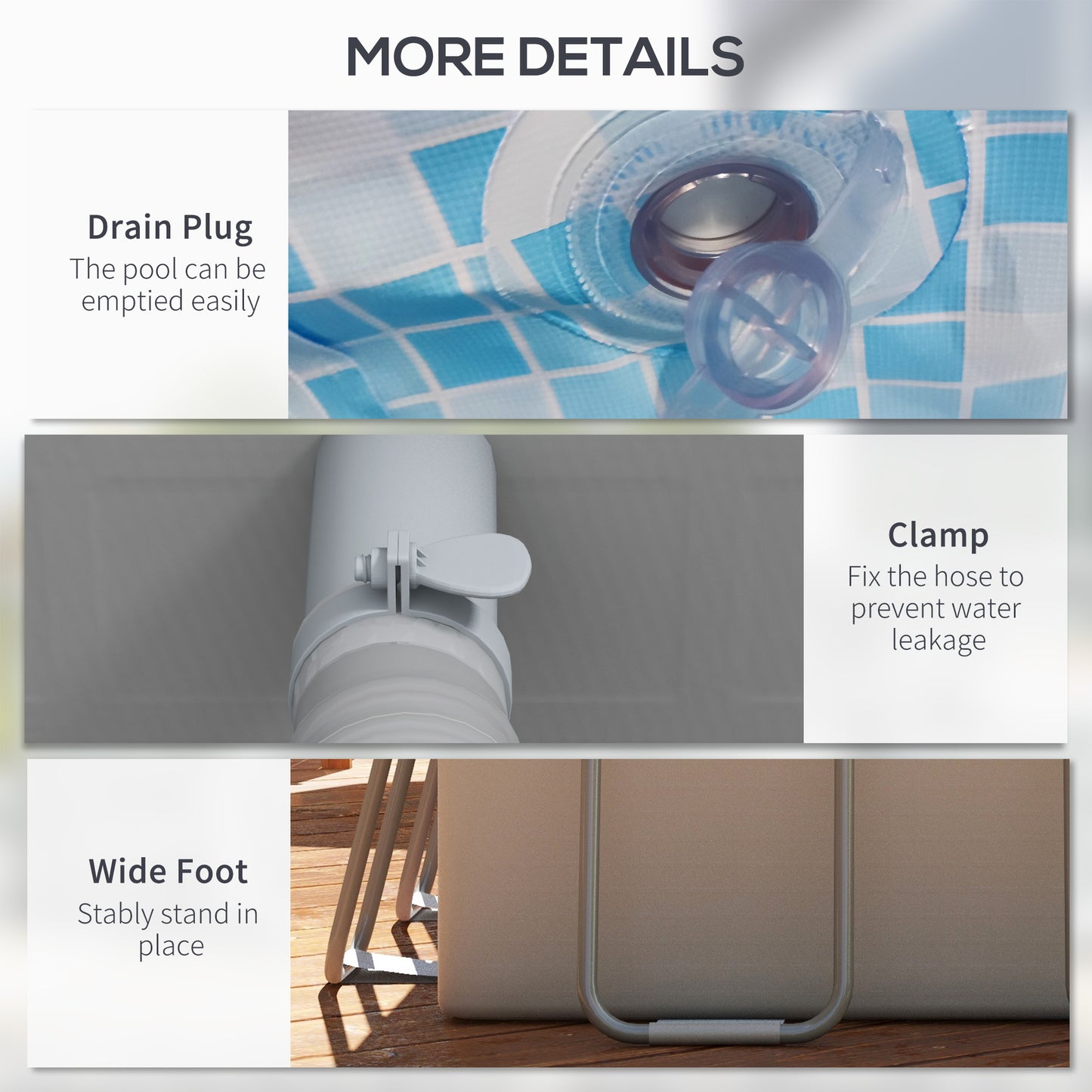 Rectangle Above Ground Swimming Pool with Pump and Ladder, Grey