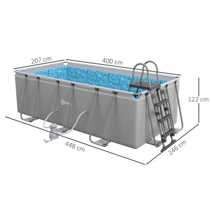 Rectangle Above Ground Swimming Pool with Pump and Ladder, Grey