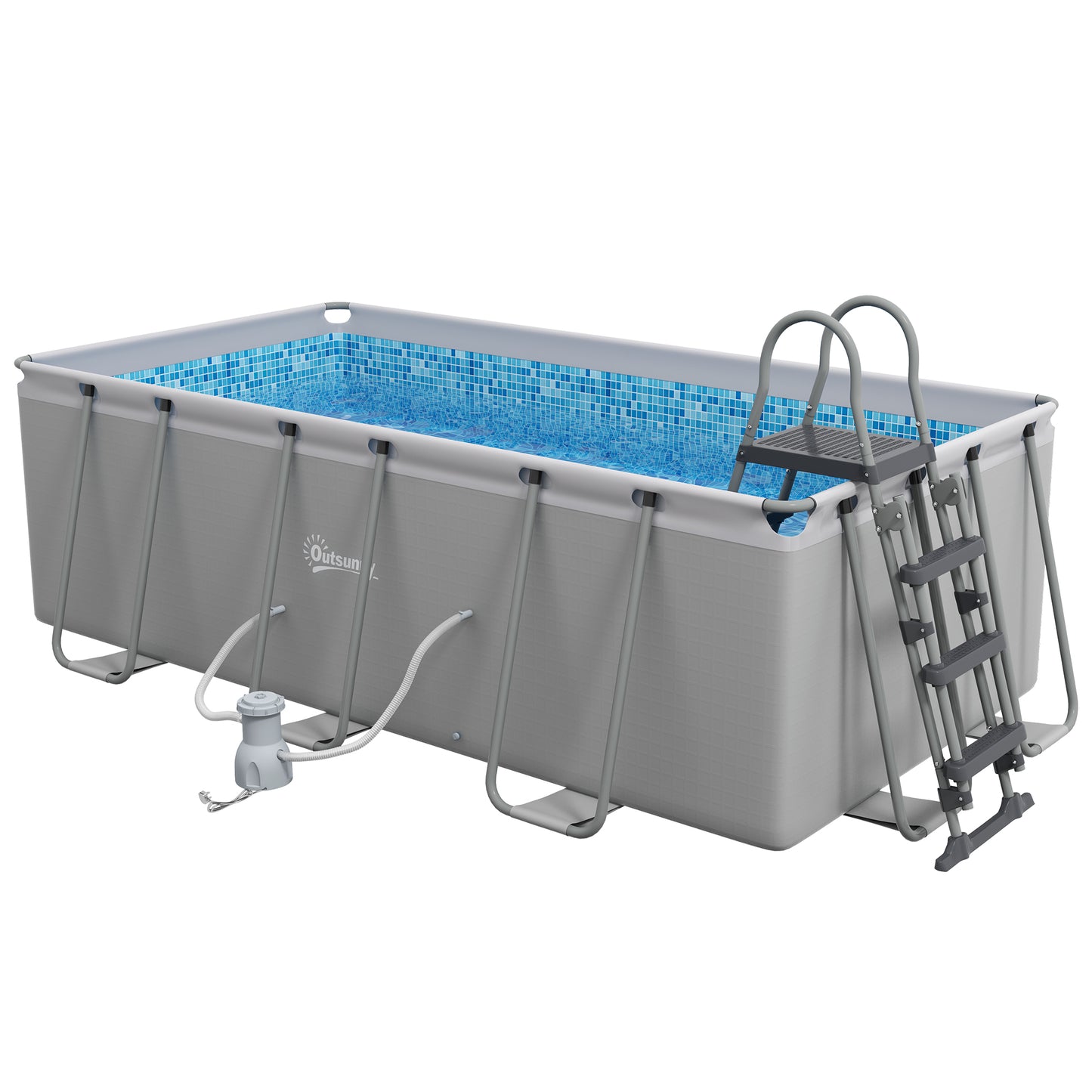 Rectangle Above Ground Swimming Pool with Pump and Ladder, Grey