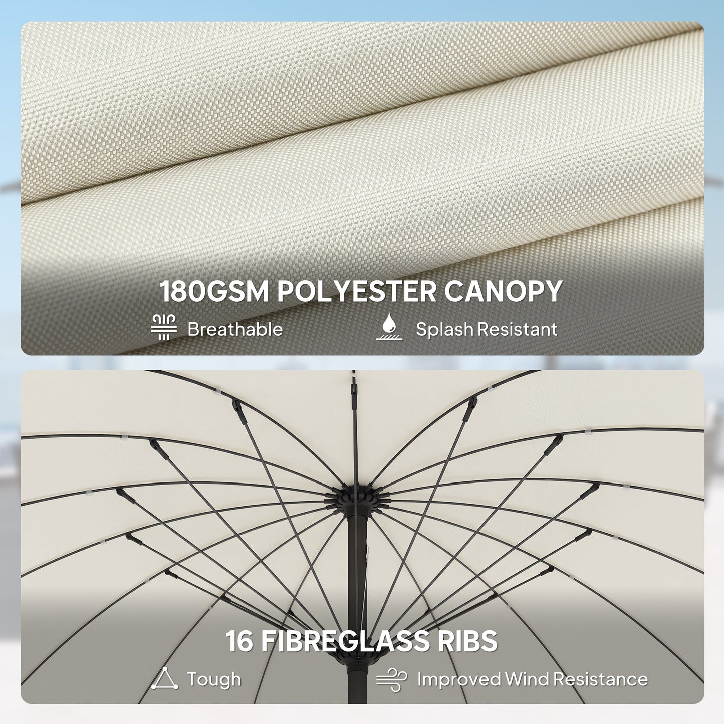 2m Shanghai Garden Parasol Umbrella, Outdoor Sun Shade, Cream White