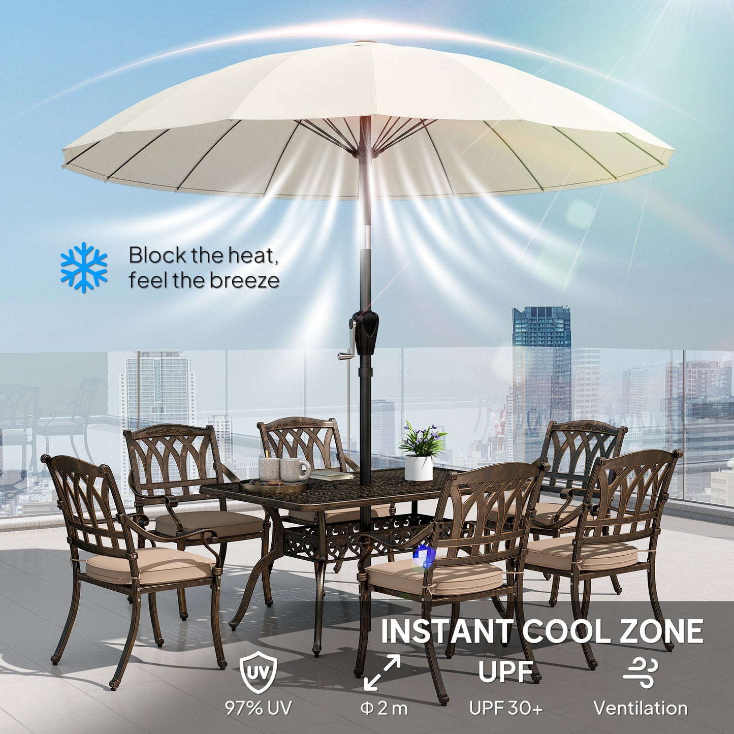 2m Shanghai Garden Parasol Umbrella, Outdoor Sun Shade, Cream White