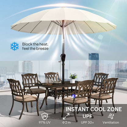 2m Shanghai Garden Parasol Umbrella, Outdoor Sun Shade, Cream White