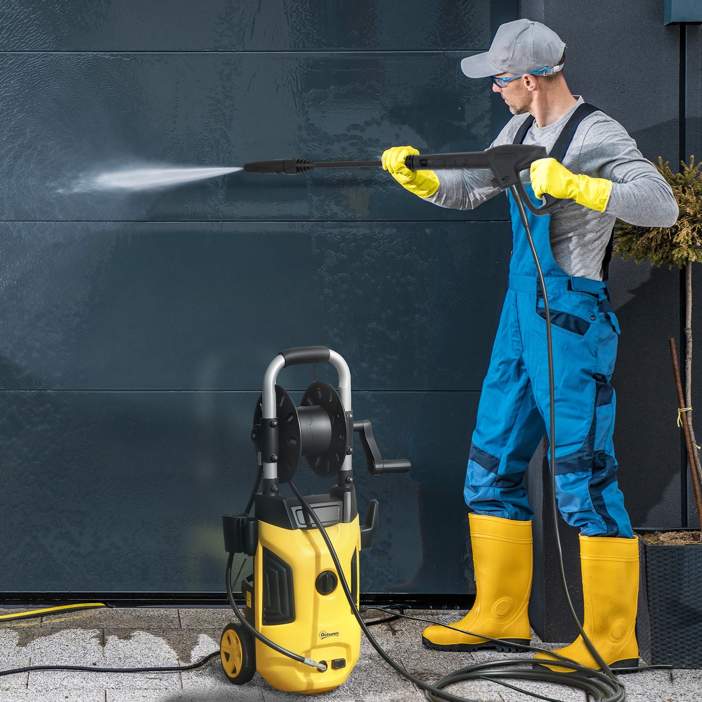 1800W Power Washer 150 Bar Pressure 6M Hose and Hose Reel, Yellow