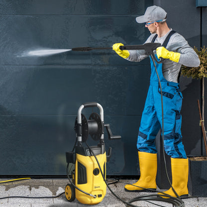 1800W Power Washer 150 Bar Pressure 6M Hose and Hose Reel, Yellow
