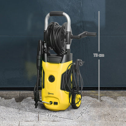 1800W Power Washer 150 Bar Pressure 6M Hose and Hose Reel, Yellow