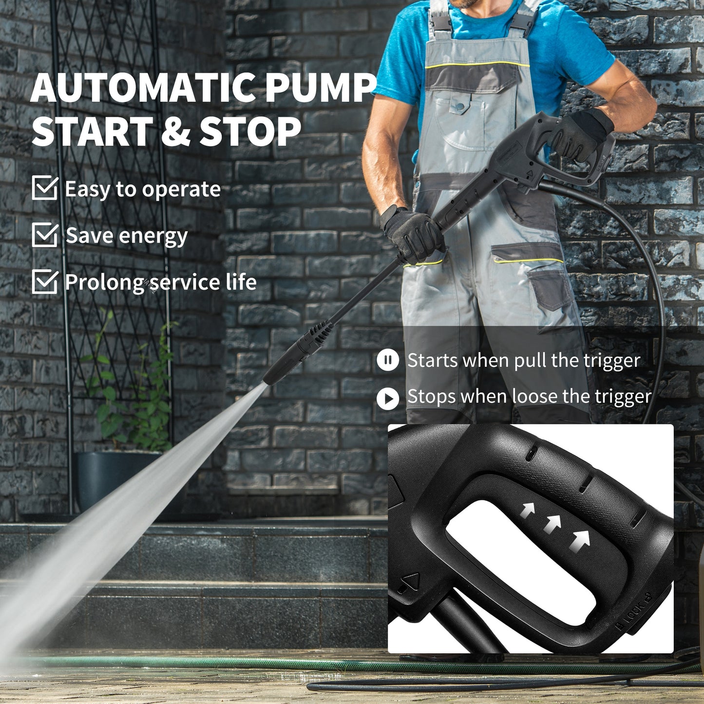 1800W Power Washer 150 Bar Pressure 6M Hose and Hose Reel, Yellow