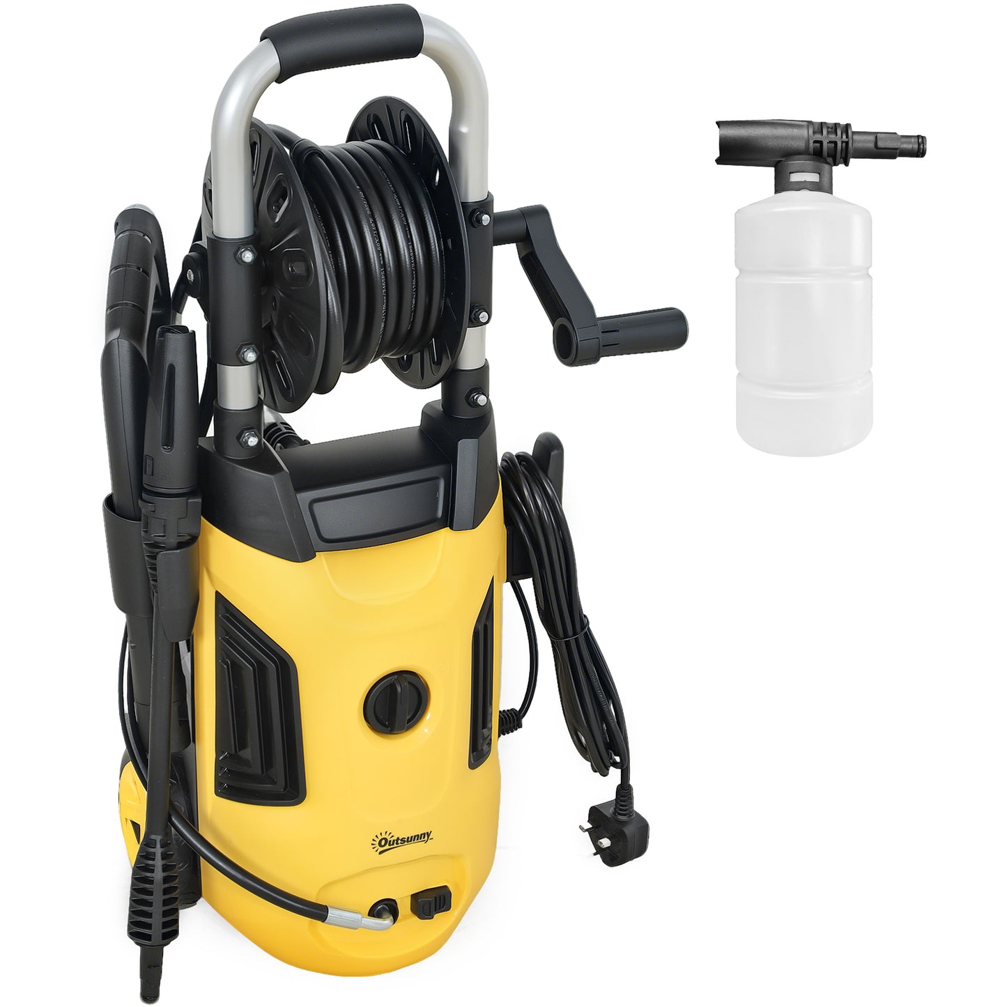1800W Power Washer 150 Bar Pressure 6M Hose and Hose Reel, Yellow