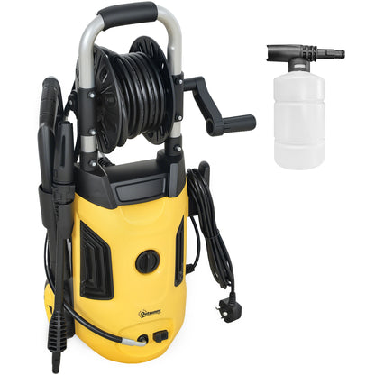 1800W Power Washer 150 Bar Pressure 6M Hose and Hose Reel, Yellow