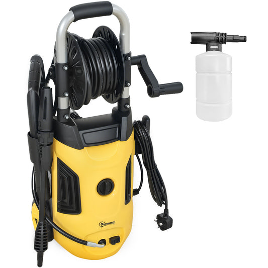 1800W Power Washer 150 Bar Pressure 6M Hose and Hose Reel, Yellow