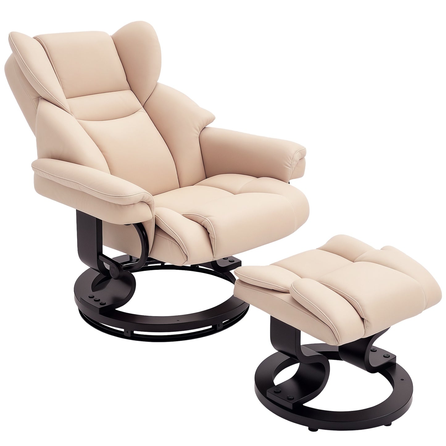 PU Leather Manual Reclining Armchair Footstool Padded Seat Cream
