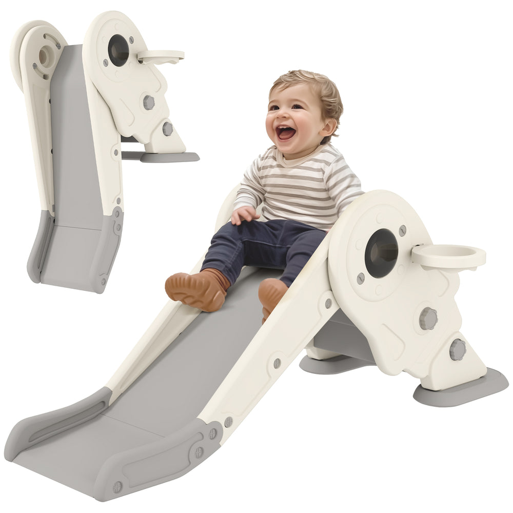 3 in1 Kids Slide with Basketball Hoop, Climber, Cream White