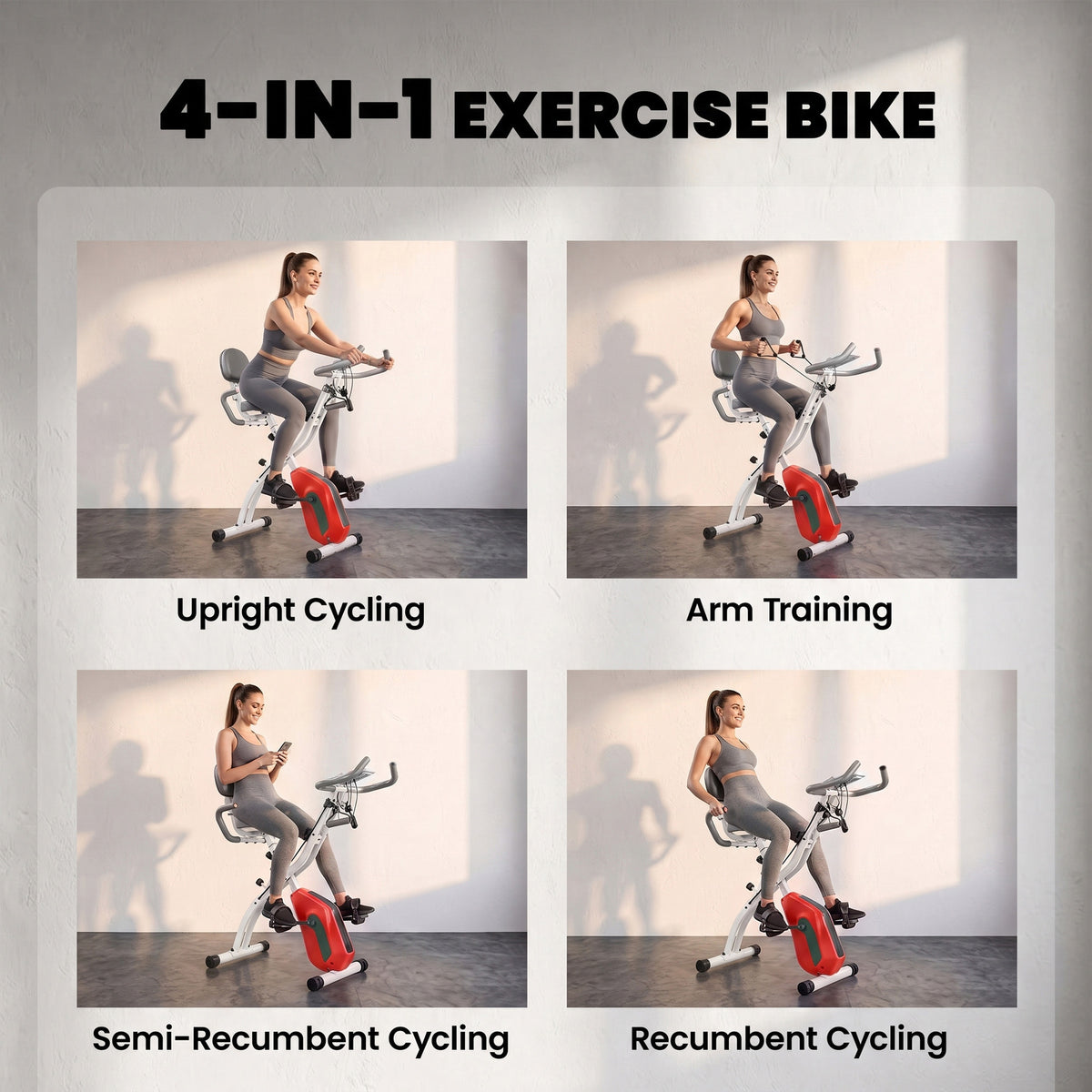 4-In-1 Folding Exercise Bike with Resistance Bands, Orange