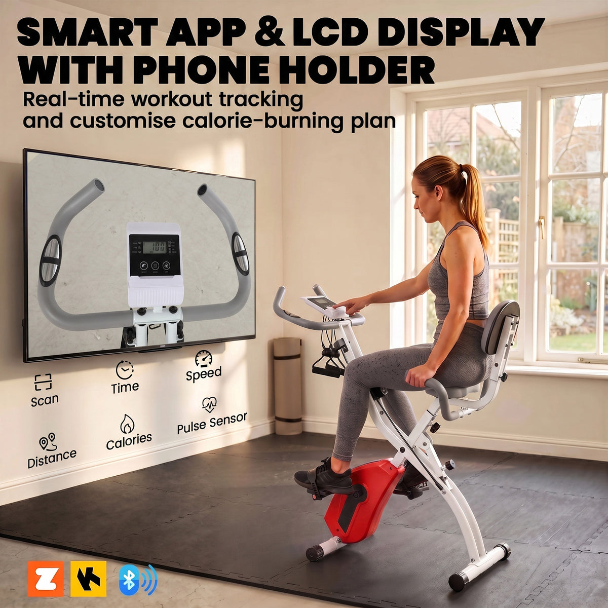 4-In-1 Folding Exercise Bike with Resistance Bands, Orange