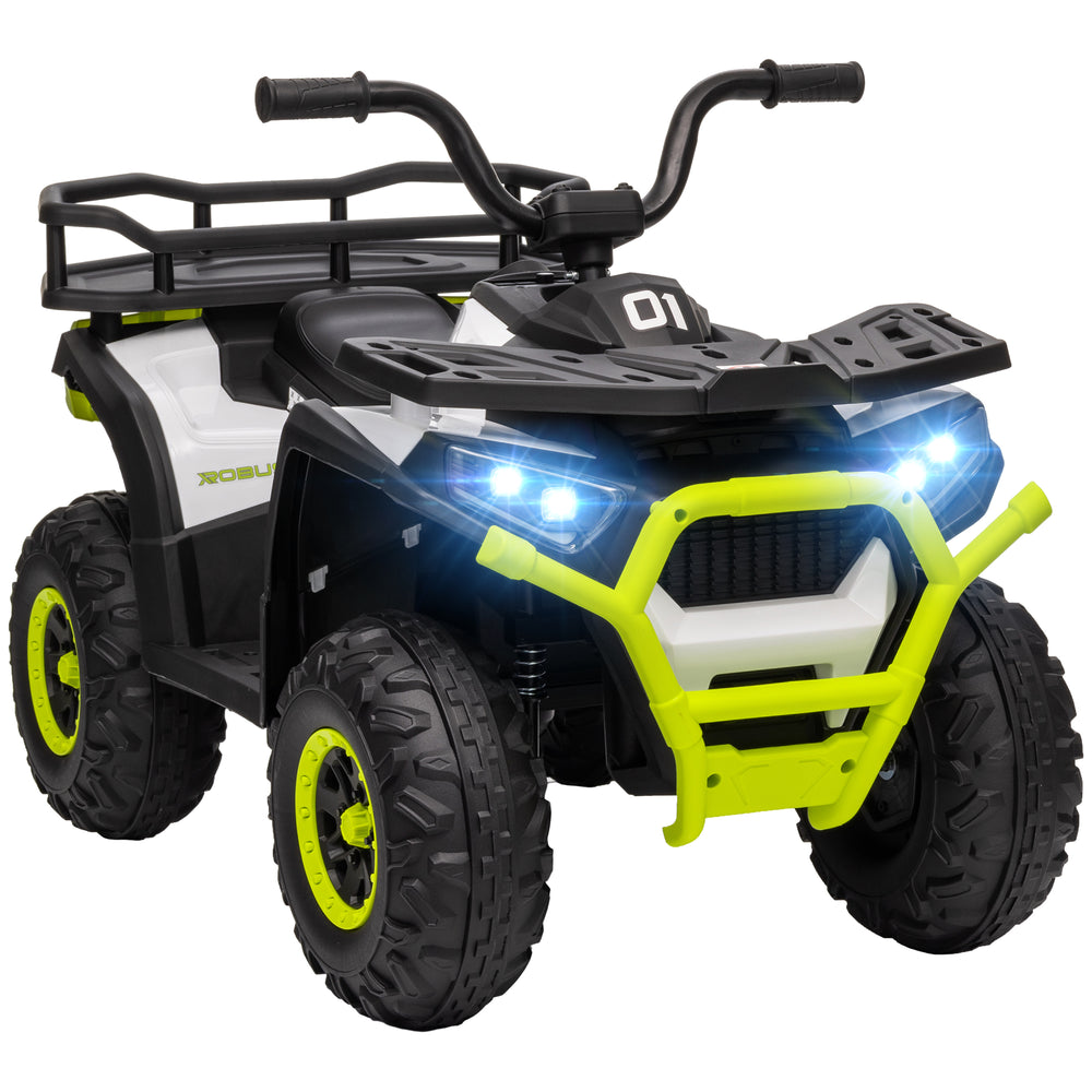 12V Kids Electric Ride on ATV, Battery Powered Quad Bike with 4 Suspension Wheels, Forward Reverse Function, Headlights Music, Storage Basket, for Ages 3-5 Years - Green