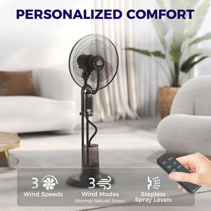Spray Misting Fan, Pedestal Fan w/ Oscillation, Tilt, 120 cm