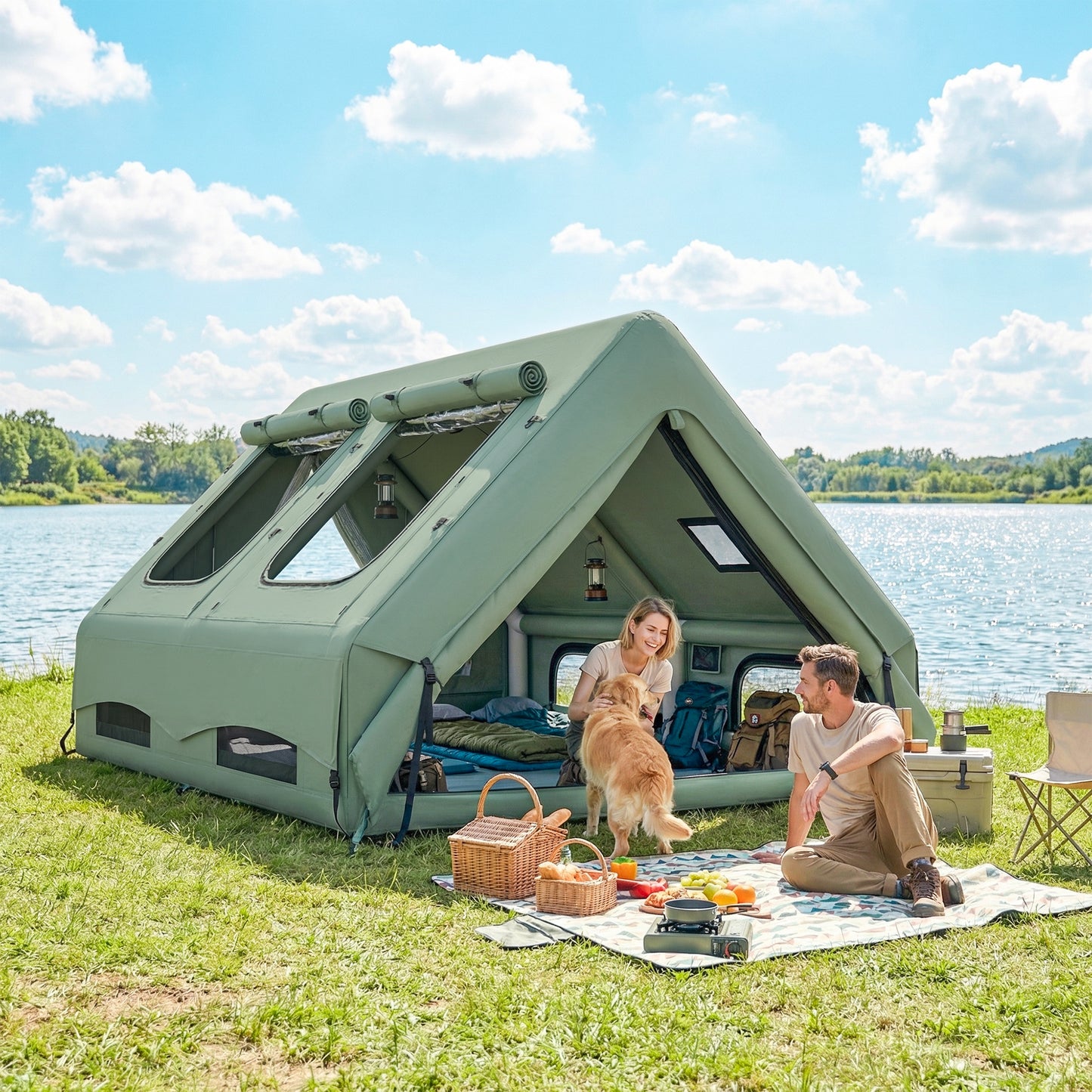 Inflatable Tent, 4 Season Hot Tent 10000mm Waterproof, Green