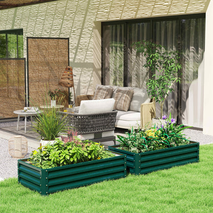 Set of 2 Raised Garden Bed Elevated Planter Box for Flowers Green