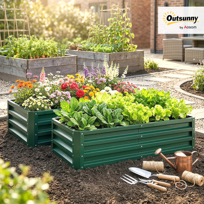 216L Raised Garden Bed, Set of 2 Galvanised Planter Box Outdoor with Open Bottom, Metal Raised Garden Bed Kit for Vegetables, Flowers and Herbs, 120 x 60 x 30.5cm, Green