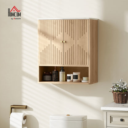 Bathroom Wall Cabinet with Adjustable Shelf and Open Shelf, Oak
