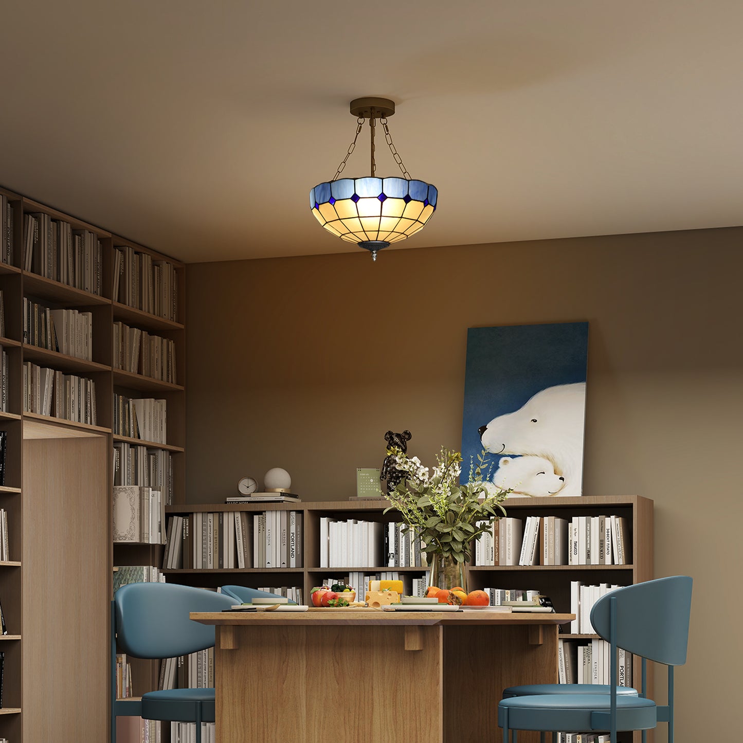 Ceiling Light, Vintage Tiffany Style Chandelier with 3 E27 Sockets