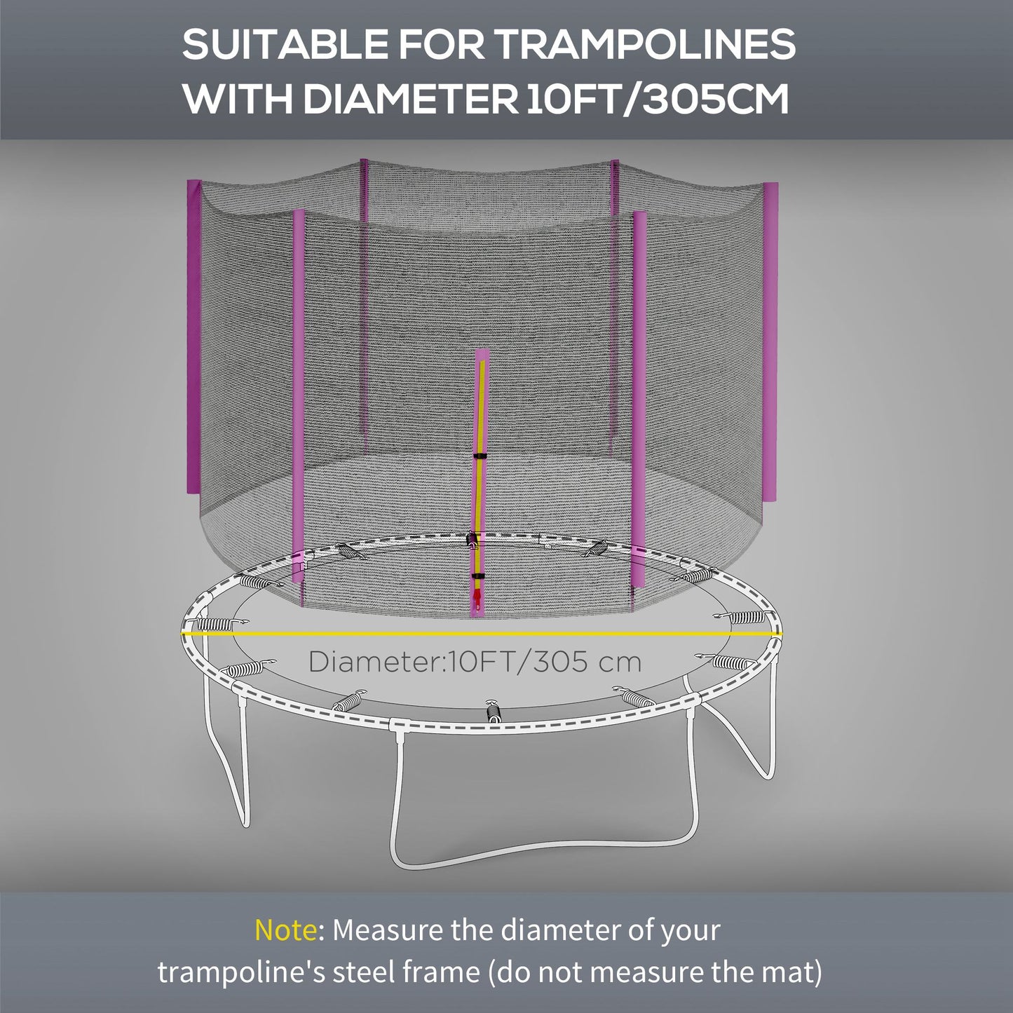 10ft Trampoline Net Replacement Safety Net with Zipped Door, Pink