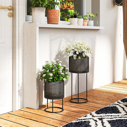 Metal Plant Pots Flower Planters Set of 2 for Indoor Outdoor Black