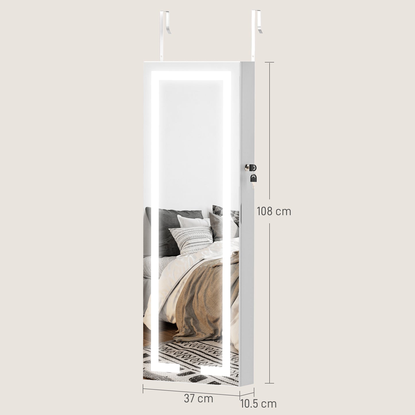 LED Mirror Jewellery Cabinet, Full Length Mirror with Storage, White