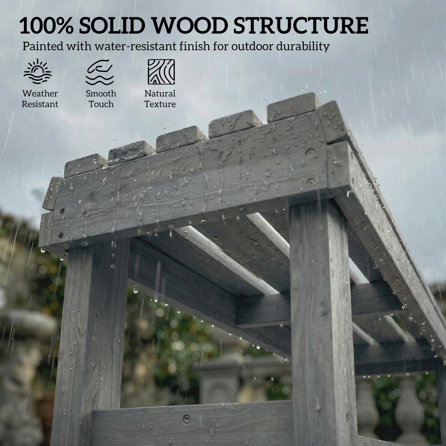 Wooden Garden Bench, 2 Seater Slatted Outdoor Bench, Grey