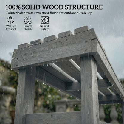 Wooden Garden Bench, 2 Seater Slatted Outdoor Bench, Grey