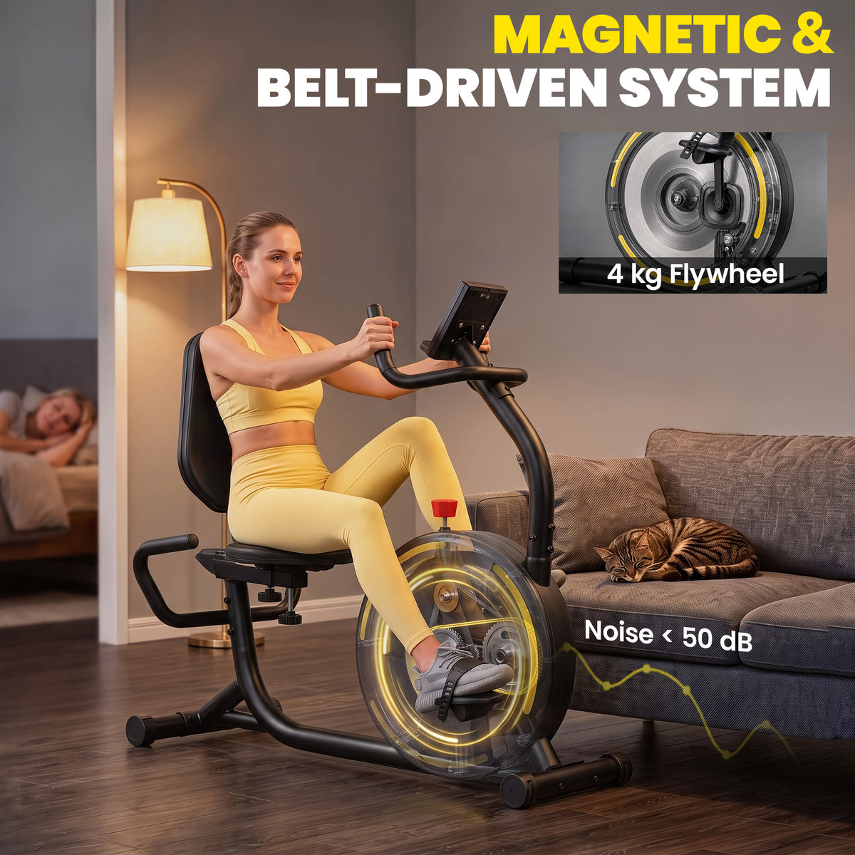 Magnetic Recumbent Exercise Bike with Bluetooth App Connectivity - Black