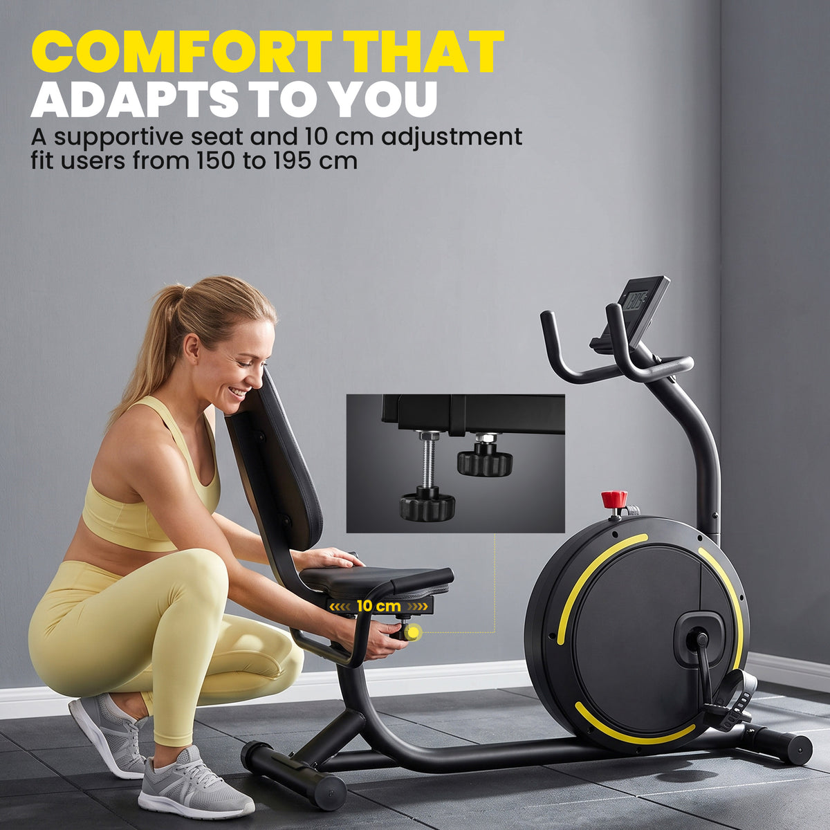 Magnetic Recumbent Exercise Bike with Bluetooth App Connectivity - Black