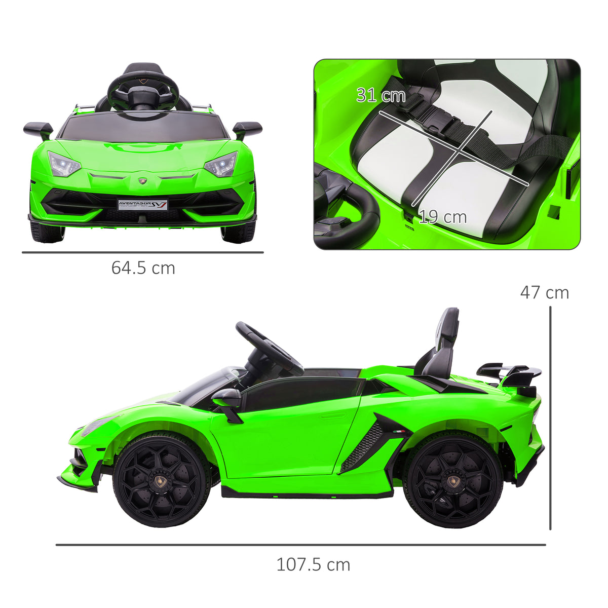 Lamborghini Aventador Licensed 12V Kids Electric Ride On Car - Green