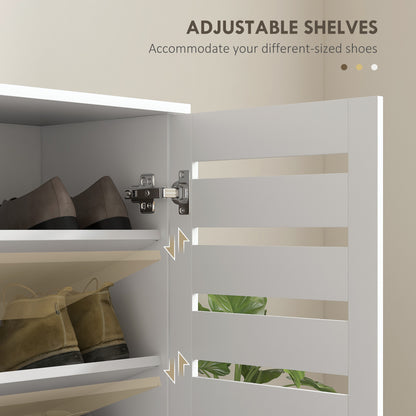 Shoe Storage Cabinet with Slatted Doors for 15 Pairs of Shoes White