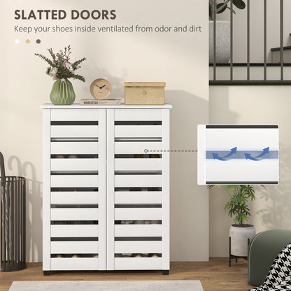 Shoe Storage Cabinet with Slatted Doors for 15 Pairs of Shoes White