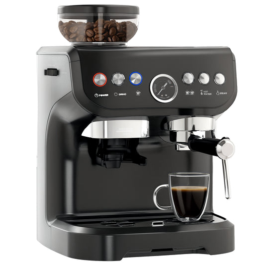 Espresso Machine, Bean Grinder & Steam Wand, 15 Bar Pressure, Black