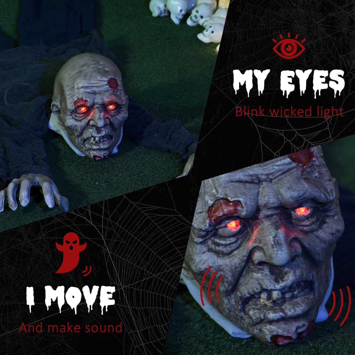 5.2ft Halloween Outdoor Decoration Crawling Zombie, Sound Activated