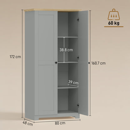 172cm Wooden Storage Cabinet Cupboard With 4 Shelves Grey
