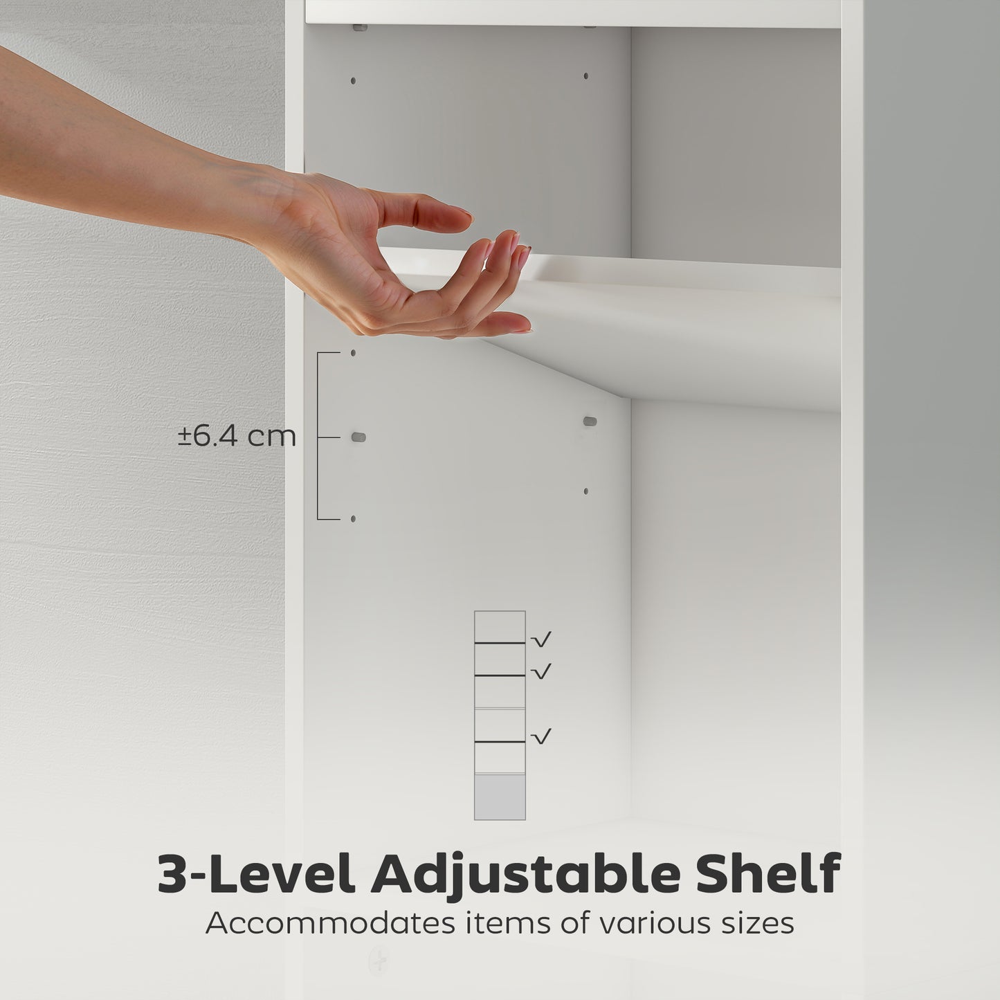 Tall Bookcase, 6-Tier Bookshelf with 3 Adjustable Shelves, White