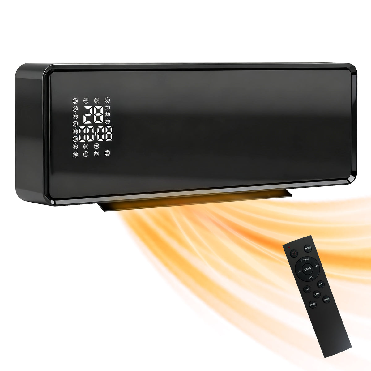 2000W Ceramic Electric Heater with Fan, Wall Mounted, Black