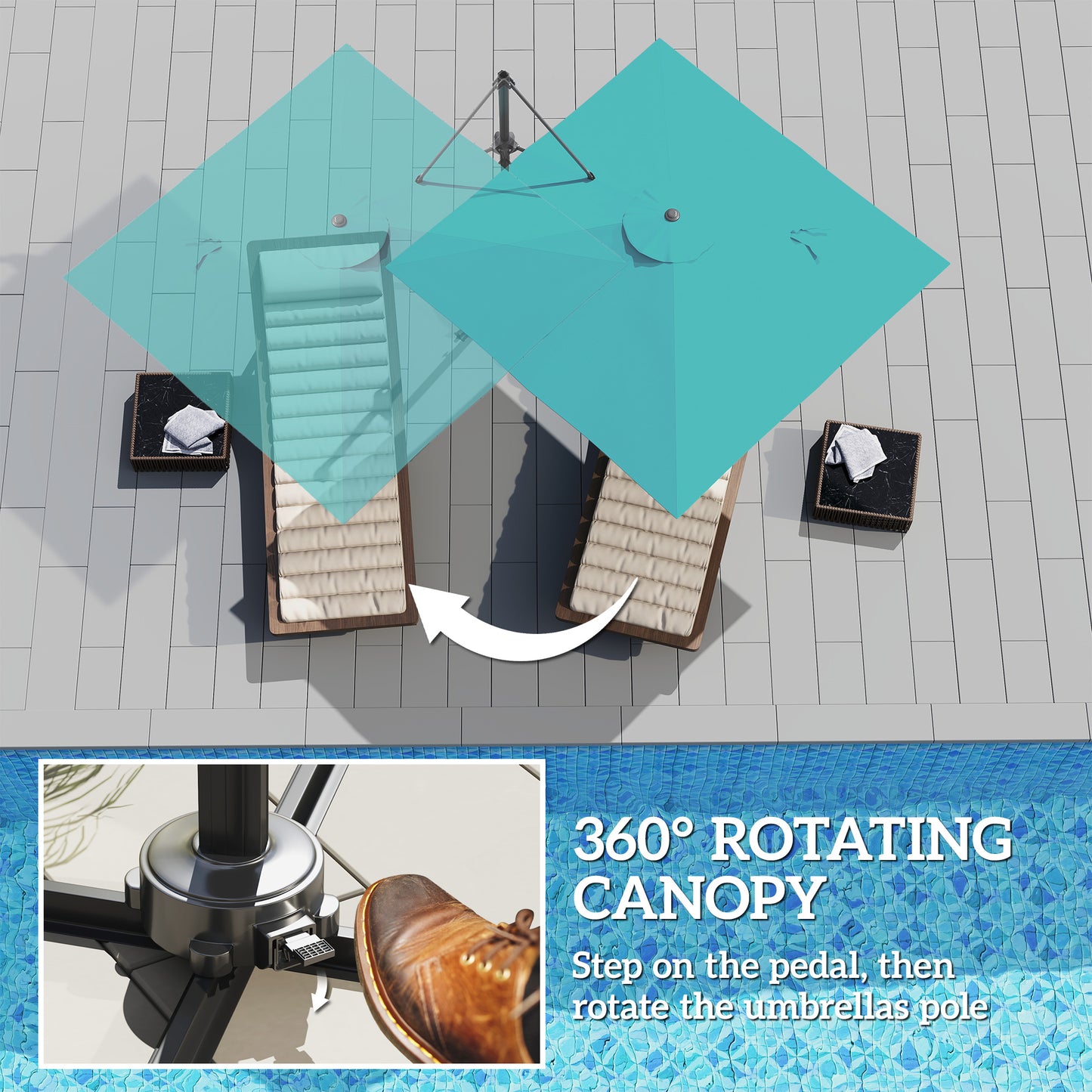 Square Cantilever Roma Parasol 360 Degree Rotation Hand Crank, Blue