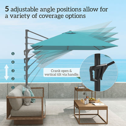 Square Cantilever Roma Parasol 360 Degree Rotation Hand Crank, Blue