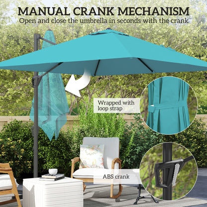 Square Cantilever Roma Parasol 360 Degree Rotation Hand Crank, Blue
