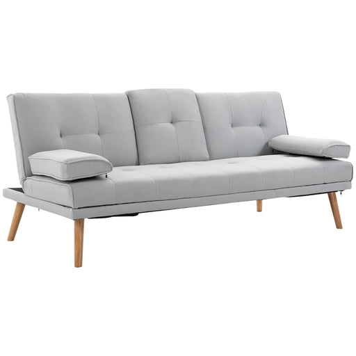 3 Seater Sofa Bed Scandinavian Style Recliner Thick Cushions Adjustable Split Back Middle Table with Armrest Cup Holde