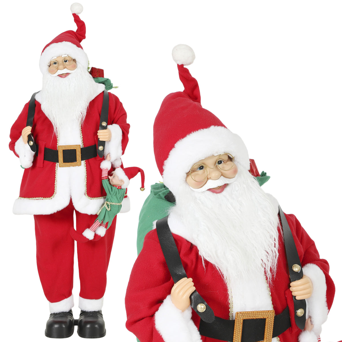 4ft Christmas Singing Dancing Santa Claus with Sack, Hanging Elf