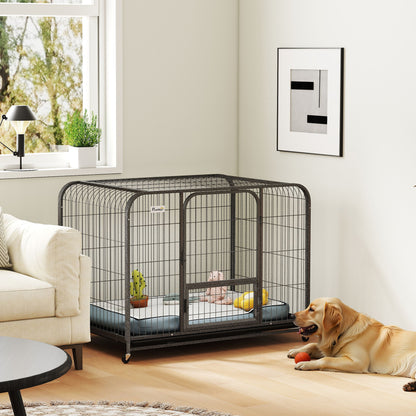 Heavy Duty Dog Crate, Large Dog Cage with Wheels and Tray